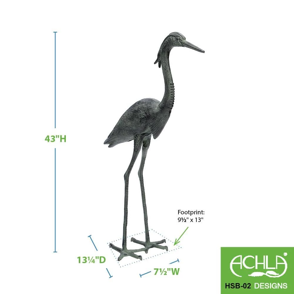 Achla Designs Stately Great Blue Heron, 43 in. Tall Blue-Grey Verdi Painted Finish 5 Achla Designs Stately Great Blue Heron, 43 in. Tall Blue-Grey Verdi Painted Finish - Image 3
