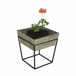 Achla Designs 17.5 in. Tall Black Powder Coat Small Indoor Outdoor Arne Metal Plant Stand with Deep Galvanized Tray -Achla Designs Shop achla designs plant stands fb 45g7 1f 1000