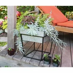Achla Designs 17.5 in. Tall Black Powder Coat Small Indoor Outdoor Arne Metal Plant Stand with Deep Galvanized Tray -Achla Designs Shop achla designs plant stands fb 45g7 44 1000
