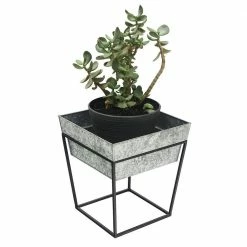 Achla Designs 17.5 in. Tall Black Powder Coat Small Indoor Outdoor Arne Metal Plant Stand with Deep Galvanized Tray -Achla Designs Shop achla designs plant stands fb 45g7 4f 1000