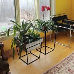 Achla Designs 17.5 in. Tall Black Powder Coat Small Indoor Outdoor Arne Metal Plant Stand with Deep Galvanized Tray -Achla Designs Shop achla designs plant stands fb 45g7 76 1000