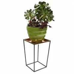 Achla Designs 22 in. Tall Black Powder Coat Steel Large Indoor/Outdoor Arne Plant Stand with Copper Tray -Achla Designs Shop achla designs plant stands fb 46c 4f 1000