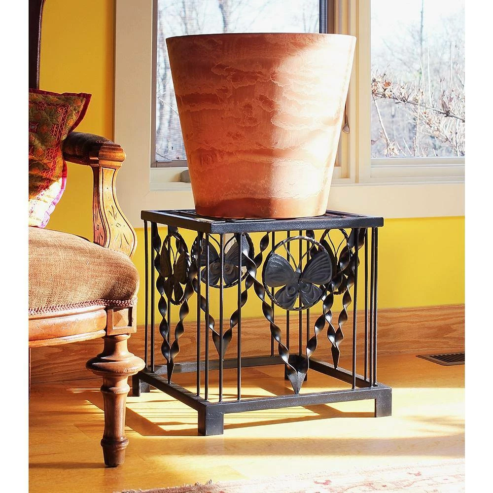 Achla Designs 16 in. Tall Black Powder Coat Iron Modern Indoor Outdoor Julia Butterfly Plant Stand 6 Achla Designs 16 in. Tall Black Powder Coat Iron Modern Indoor Outdoor Julia Butterfly Plant Stand - Image 4