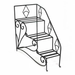 Achla Designs 33 in. Tall Black Powder Coat Iron 3-Level Peacock Steps Plant Stand Right Rail