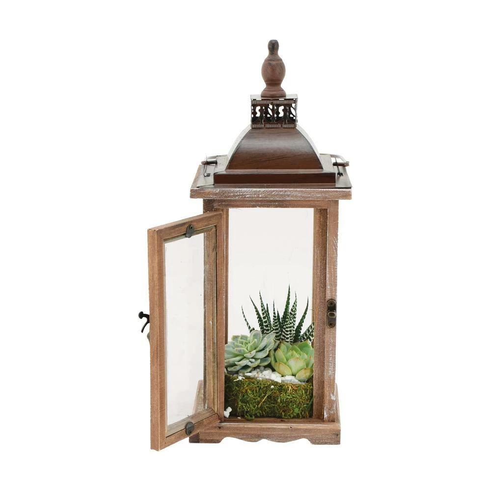 Arcadia Garden Products Bridle 8 in. x 12 in. Glass and Wood Lantern Terrarium 4 Arcadia Garden Products Bridle 8 in. x 12 in. Glass and Wood Lantern Terrarium - Image 2