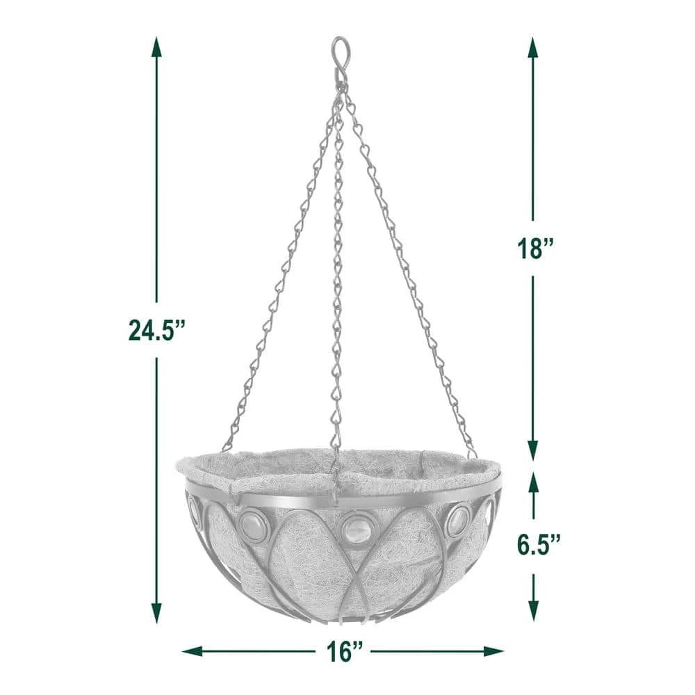 Arcadia Garden Products Emerald 16 in. Black Metal Coconut Hanging Basket 5 Arcadia Garden Products Emerald 16 in. Black Metal Coconut Hanging Basket - Image 3