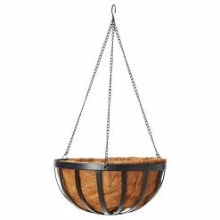 Arcadia Garden Products Solstice 12 in. Black Metal Coconut Hanging Basket