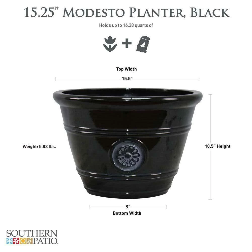 Southern Patio Modesto Large 15.25 in. x 10.5 in. Black Resin Composite Planter 5 Southern Patio Modesto Large 15.25 in. x 10.5 in. Black Resin Composite Planter - Image 3
