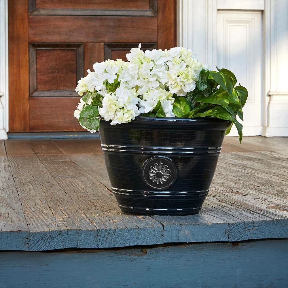 Southern Patio Modesto Large 15.25 in. x 10.5 in. Black Resin Composite Planter 9 Southern Patio Modesto Large 15.25 in. x 10.5 in. Black Resin Composite Planter - Image 7