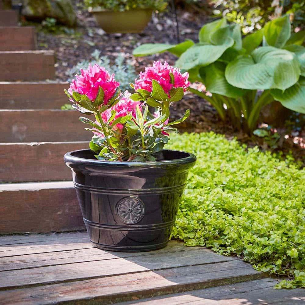 Southern Patio Modesto Large 15.25 in. x 10.5 in. Black Resin Composite Planter 4 Southern Patio Modesto Large 15.25 in. x 10.5 in. Black Resin Composite Planter - Image 2