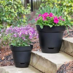 Southern Patio Graff Large 15.9 in. x 14.2 in. Black Resin Self-Watering Planter -Achla Designs Shop black southern patio plant pots gs1606bk a0 1000