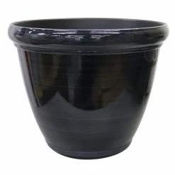 Southern Patio Derby Large 15 in. x 12 in. Black High-Density Resin Planter