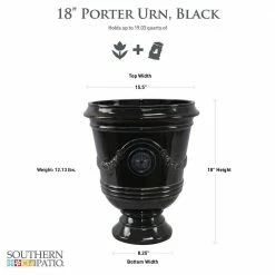 Southern Patio Porter Large 15.50 in. x 18 in. Black Resin Composite Urn Planter -Achla Designs Shop black southern patio urn planters cmx 042464 40 1000