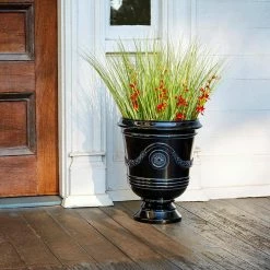 Southern Patio Porter Large 15.50 in. x 18 in. Black Resin Composite Urn Planter -Achla Designs Shop black southern patio urn planters cmx 042464 e1 1000