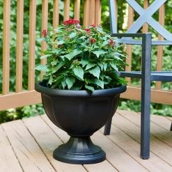 Southern Patio Viceroy Large 18 in. Black High-Density Resin Urn Planter -Achla Designs Shop black southern patio urn planters hdr 081685 1f 1000