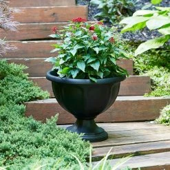 Southern Patio Viceroy Large 18 in. Black High-Density Resin Urn Planter -Achla Designs Shop black southern patio urn planters hdr 081685 77 1000