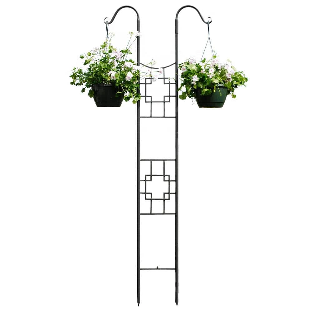 Achla Designs Square-On-Squares Modern Double Pole Garden Trellis, 83.5 in. Tall Graphite Powder Coat Finish 6 Achla Designs Square-On-Squares Modern Double Pole Garden Trellis, 83.5 in. Tall Graphite Powder Coat Finish - Image 4