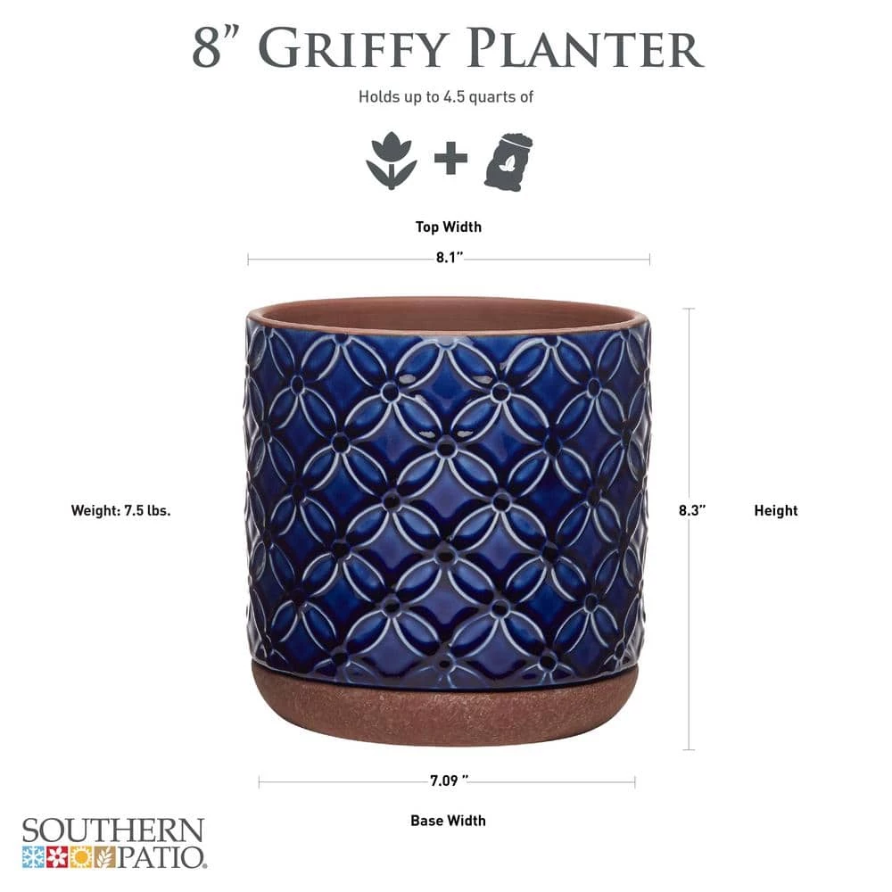 Southern Patio Griffy 8.07 in. x 8.27 in. Blue Ceramic Indoor Pot 5 Southern Patio Griffy 8.07 in. x 8.27 in. Blue Ceramic Indoor Pot - Image 3