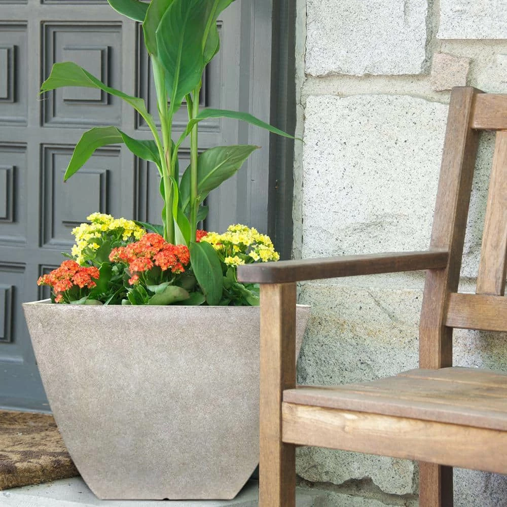 Southern Patio Newland Large 16 in. x 13.5 in. High Density Resin Bone Square Planter 7 Southern Patio Newland Large 16 in. x 13.5 in. High Density Resin Bone Square Planter - Image 5