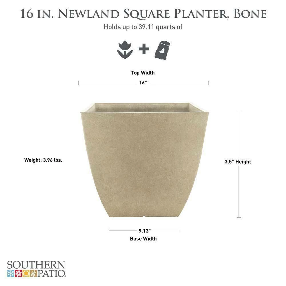 Southern Patio Newland Large 16 in. x 13.5 in. High Density Resin Bone Square Planter 5 Southern Patio Newland Large 16 in. x 13.5 in. High Density Resin Bone Square Planter - Image 3