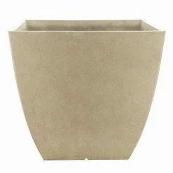Southern Patio Newland Large 16 in. x 13.5 in. High Density Resin Bone Square Planter