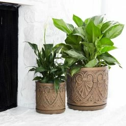 Southern Patio Roman 12 in. x 12 in. Brown Ceramic Indoor Pot -Achla Designs Shop brown southern patio plant pots crm 081548 1f 1000
