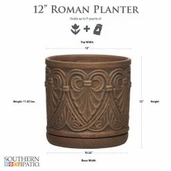 Southern Patio Roman 12 in. x 12 in. Brown Ceramic Indoor Pot -Achla Designs Shop brown southern patio plant pots crm 081548 40 1000