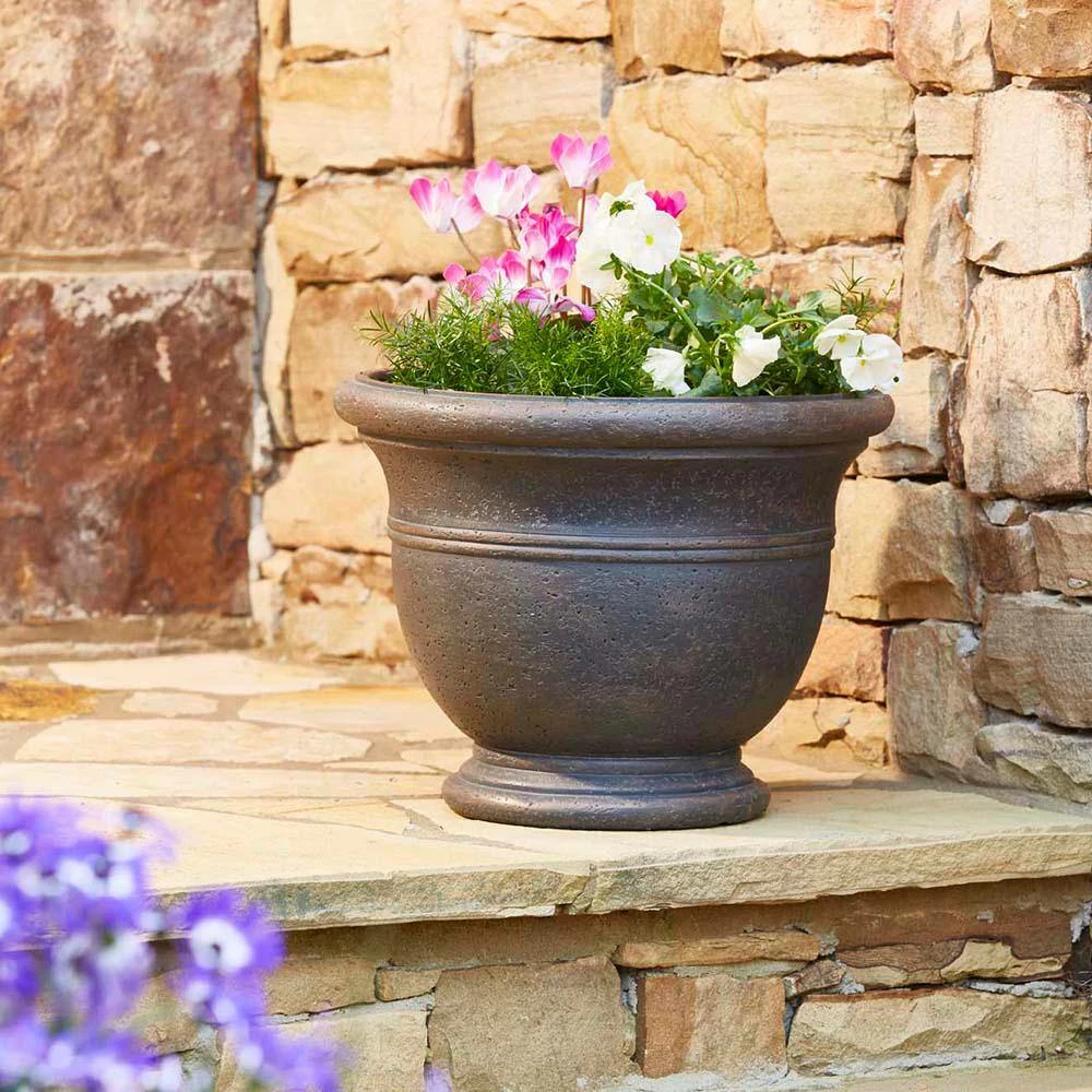 Southern Patio Jean Pierre Large 19 in. x 14.5 in. Brownstone Resin Composite Planter 4 Southern Patio Jean Pierre Large 19 in. x 14.5 in. Brownstone Resin Composite Planter - Image 2