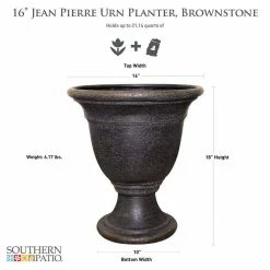 Southern Patio Jean Pierre Large 16 in. x 18 in. Brownstone Resin Composite Urn Planter -Achla Designs Shop brownstone southern patio urn planters cmx 054665 40 1000