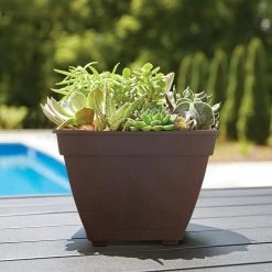 Southern Patio Newbury 14.88 in. x 11 in. Cocoa Resin Deck Box Planter -Achla Designs Shop cocoa southern patio plant pots nq1510co d4 1000