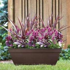 Southern Patio Newbury 27" Dia. Cocoa Plastic Deck Box Planter -Achla Designs Shop cocoa southern patio plant pots nq2710co 77 1000