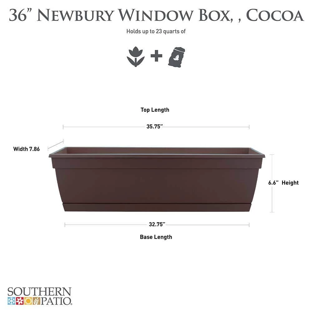 Southern Patio Newbury 7.86 in. x 35.75 in. Cocoa Resin Window Box with Saucer 5 Southern Patio Newbury 7.86 in. x 35.75 in. Cocoa Resin Window Box with Saucer - Image 3