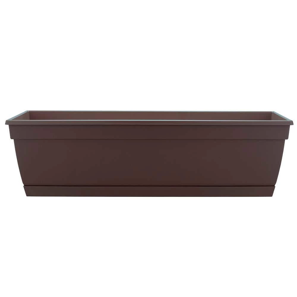 Southern Patio Newbury 7.86 in. x 35.75 in. Cocoa Resin Window Box with Saucer 3 Southern Patio Newbury 7.86 in. x 35.75 in. Cocoa Resin Window Box with Saucer