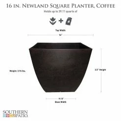 Southern Patio Newland Large 16 in. x 13.5 in. Coffee High Density Resin Square Planter -Achla Designs Shop coffee southern patio plant pots hdr 019275 40 1000