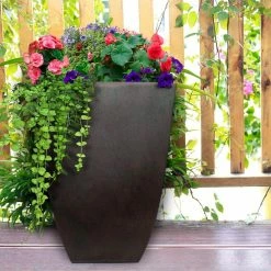 Southern Patio Newland 11.89 in. x 20.75 in. Coffee High-Density Resin Square Tall Outdoor Planter -Achla Designs Shop coffee southern patio plant pots hdr 029892 40 1000