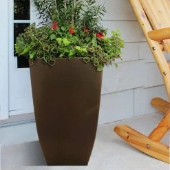 Southern Patio Newland 11.89 in. x 20.75 in. Coffee High-Density Resin Square Tall Outdoor Planter -Achla Designs Shop coffee southern patio plant pots hdr 029892 44 1000