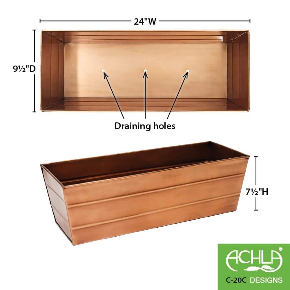 Achla Designs Medium Galvanized Steel Flower Box Planter, 24 in. W Copper Plated 4 Achla Designs Medium Galvanized Steel Flower Box Planter, 24 in. W Copper Plated - Image 2