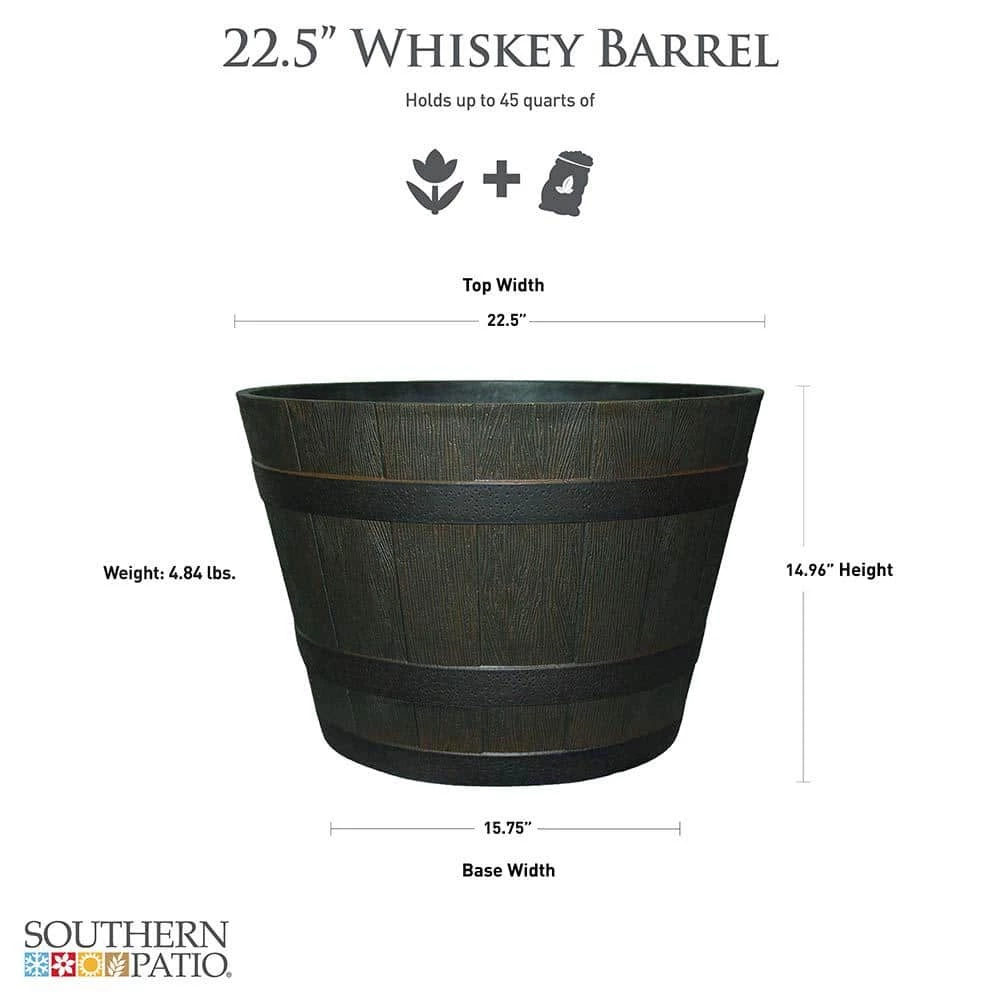 Southern Patio 22.44 in. Dia x 14.96 in. H Rustic Oak High-Density Resin Whiskey Barrel Planter 5 Southern Patio 22.44 in. Dia x 14.96 in. H Rustic Oak High-Density Resin Whiskey Barrel Planter - Image 3
