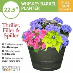 Southern Patio 22.44 in. Dia x 14.96 in. H Rustic Oak High-Density Resin Whiskey Barrel Planter 17 Southern Patio 22.44 in. Dia x 14.96 in. H Rustic Oak High-Density Resin Whiskey Barrel Planter -Achla Designs Shop dark brown southern patio barrel planters hdr 023395 4f 1000