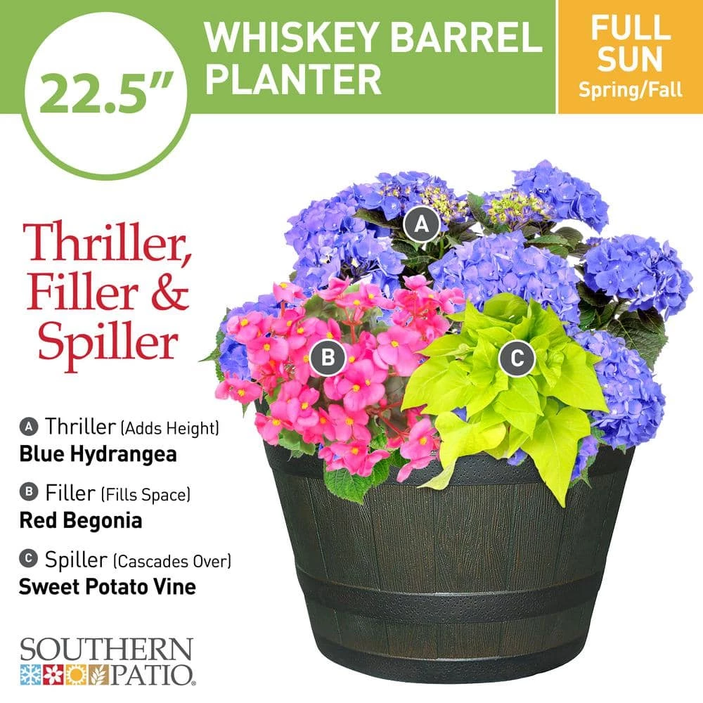 Southern Patio 22.44 in. Dia x 14.96 in. H Rustic Oak High-Density Resin Whiskey Barrel Planter 7 Southern Patio 22.44 in. Dia x 14.96 in. H Rustic Oak High-Density Resin Whiskey Barrel Planter - Image 5