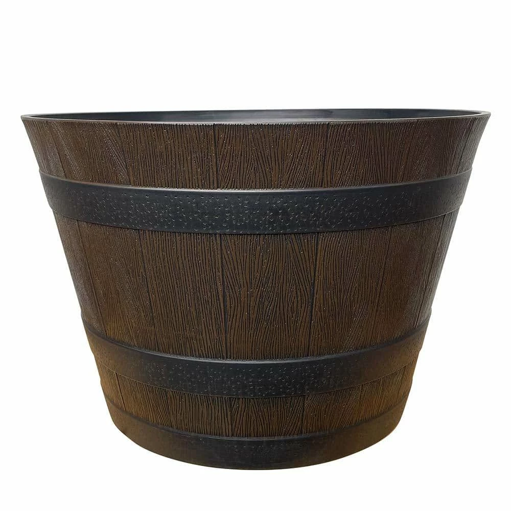 Southern Patio 22.44 in. Dia x 14.96 in. H Rustic Oak High-Density Resin Whiskey Barrel Planter 3 Southern Patio 22.44 in. Dia x 14.96 in. H Rustic Oak High-Density Resin Whiskey Barrel Planter