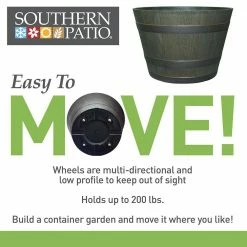 Southern Patio 22.5 in. Dia x 15 in. H Dark Brown High-Density Resin Whiskey Barrel Planter with Wheels 16 Southern Patio 22.5 in. Dia x 15 in. H Dark Brown High-Density Resin Whiskey Barrel Planter with Wheels -Achla Designs Shop dark brown southern patio barrel planters hdr 080947 1d 1000