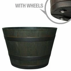 Southern Patio 22.5 in. Dia x 15 in. H Dark Brown High-Density Resin Whiskey Barrel Planter with Wheels
