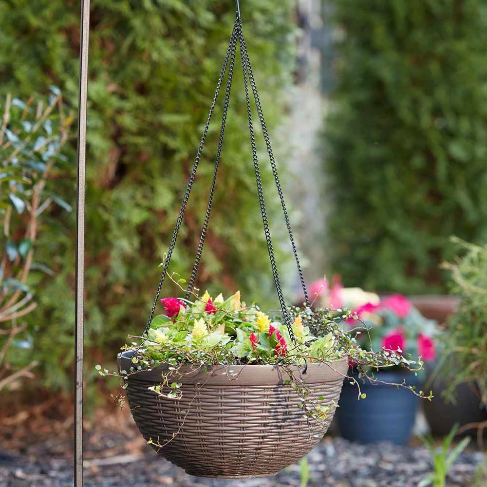 Southern Patio Jamaica Wicker 12.5 in. Dark Coffee High-Density Resin Hanging Basket Planter 7 Southern Patio Jamaica Wicker 12.5 in. Dark Coffee High-Density Resin Hanging Basket Planter - Image 5