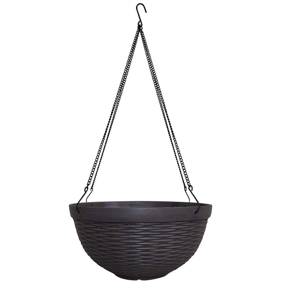 Southern Patio Jamaica Wicker 12.5 in. Dark Coffee High-Density Resin Hanging Basket Planter 3 Southern Patio Jamaica Wicker 12.5 in. Dark Coffee High-Density Resin Hanging Basket Planter