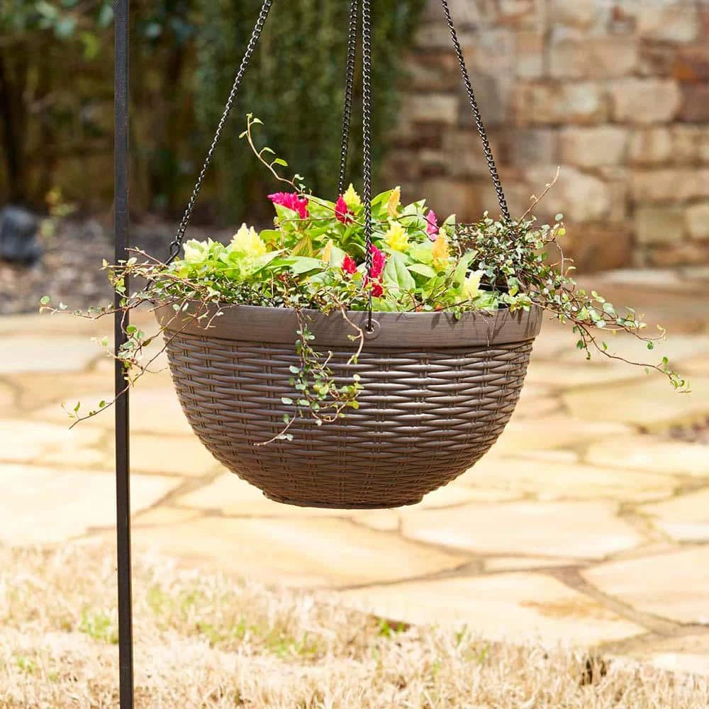 Southern Patio Jamaica Wicker 12.5 in. Dark Coffee High-Density Resin Hanging Basket Planter 8 Southern Patio Jamaica Wicker 12.5 in. Dark Coffee High-Density Resin Hanging Basket Planter - Image 6