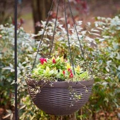 Southern Patio Jamaica Wicker 12.5 in. Dark Coffee High-Density Resin Hanging Basket Planter 19 Southern Patio Jamaica Wicker 12.5 in. Dark Coffee High-Density Resin Hanging Basket Planter -Achla Designs Shop dark coffee southern patio hanging planters hdr 054788 77 1000