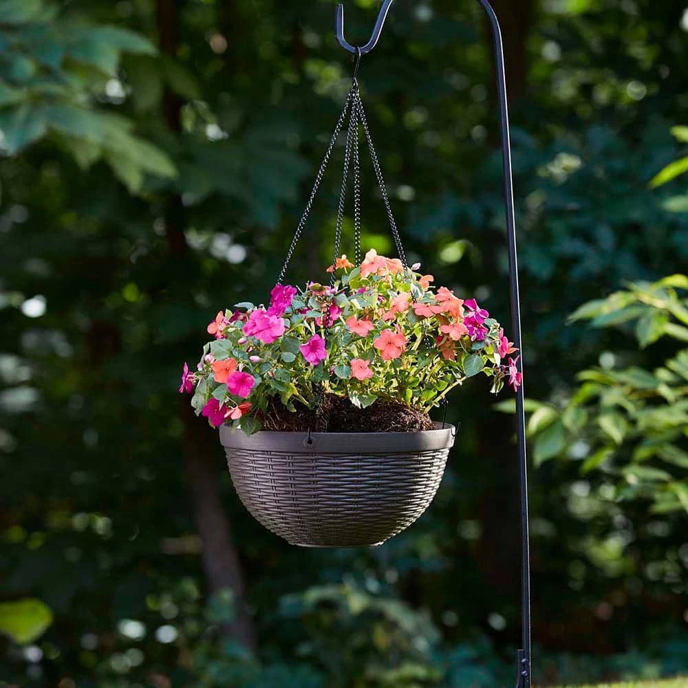 Southern Patio Jamaica Wicker 12.5 in. Dark Coffee High-Density Resin Hanging Basket Planter 4 Southern Patio Jamaica Wicker 12.5 in. Dark Coffee High-Density Resin Hanging Basket Planter - Image 2