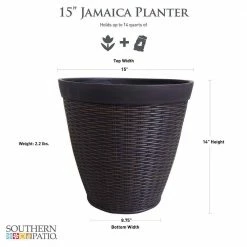 Southern Patio Jamaica Wicker Large 15 in. x 14 in. Dark Coffee High-Density Resin Planter -Achla Designs Shop dark coffee southern patio plant pots hdr 054764 40 1000