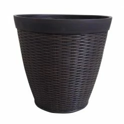 Southern Patio Jamaica Wicker Large 15 in. x 14 in. Dark Coffee High-Density Resin Planter